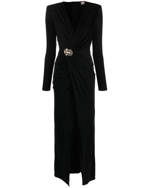 Elisabetta Franchi Black Rhinestone-embellished Gathered Dress