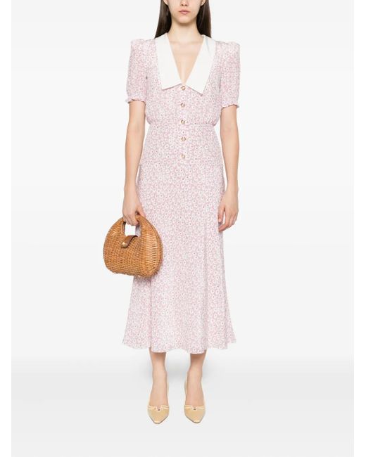 Alessandra Rich Pink Floral Print Midi Dress