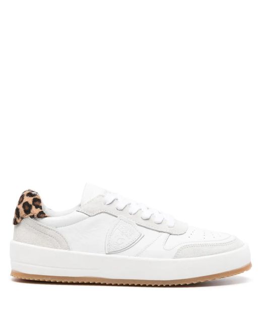 Philippe Model White Nice Sneakers With Leopard Print Heel