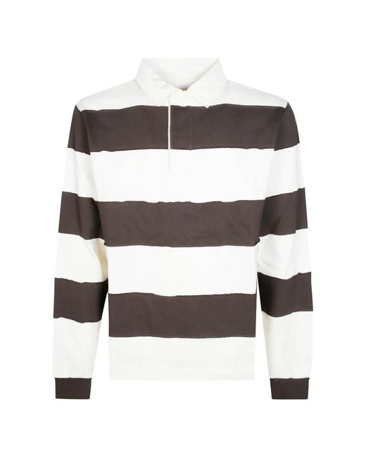 Woc White Striped Long-Sleeve Polo Shirt for men