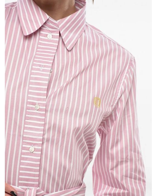 Ines De La Fressange Paris Pink Striped Belted Midi Shirt Dress