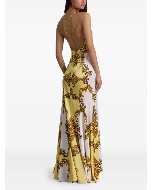 Alice + Olivia Metallic Milta Baroque-Print Maxi Dress