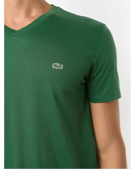 Lacoste Green Logo-Embroidered Cotton V-Neck T-Shirt for men