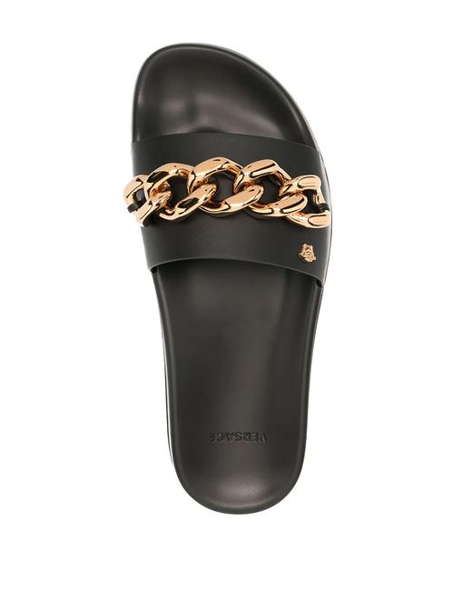 Versace Black Chain-Embellished Medusa Slides