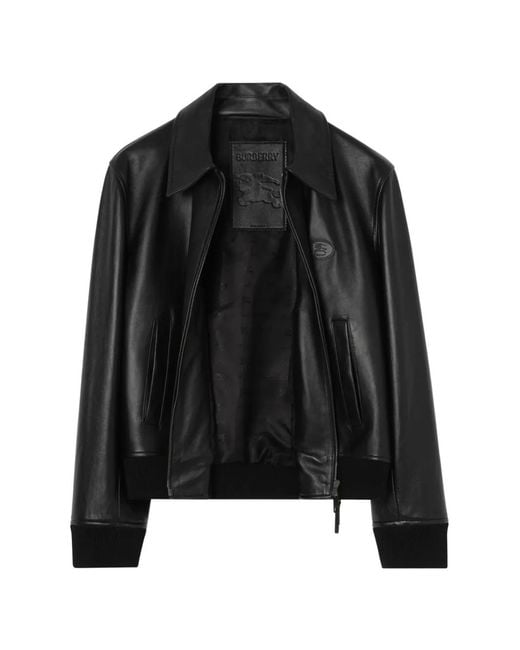 Burberry Black Leather Bloomsbury Harrington Jacket for men