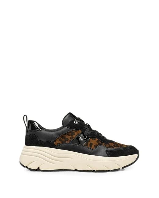 Geox Black Diamanta Leopard-Print Panelled Sneakers