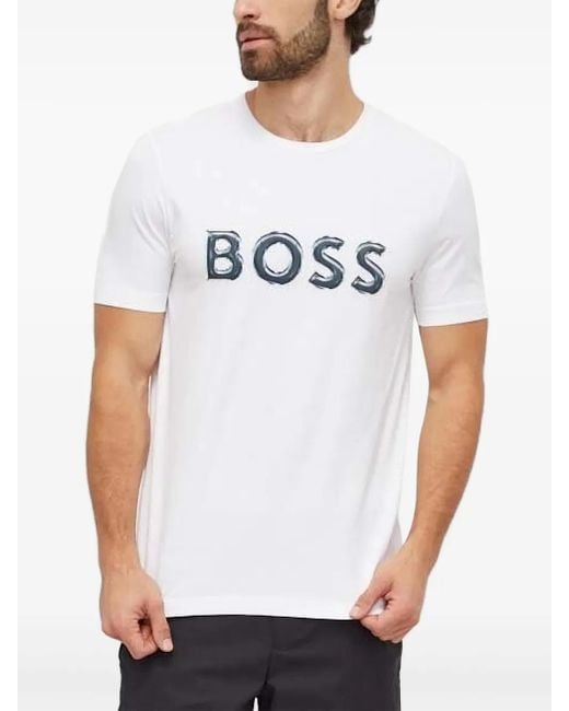 Boss White Logo-Print T-Shirt for men