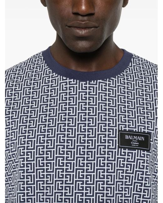Camiseta PB Labyrinth en jacquard Balmain de hombre de color Blue