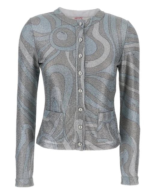 Emilio Pucci Blue Patch-Pocket Button Cardigan