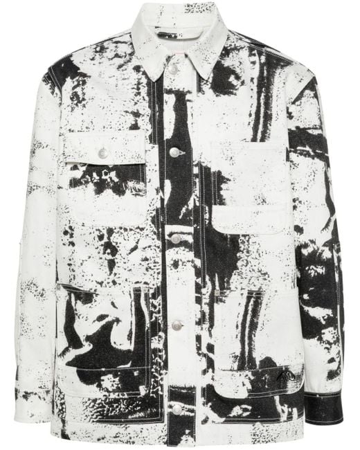 Alexander McQueen White Abstract-pattern Cotton Twill Jacket for men