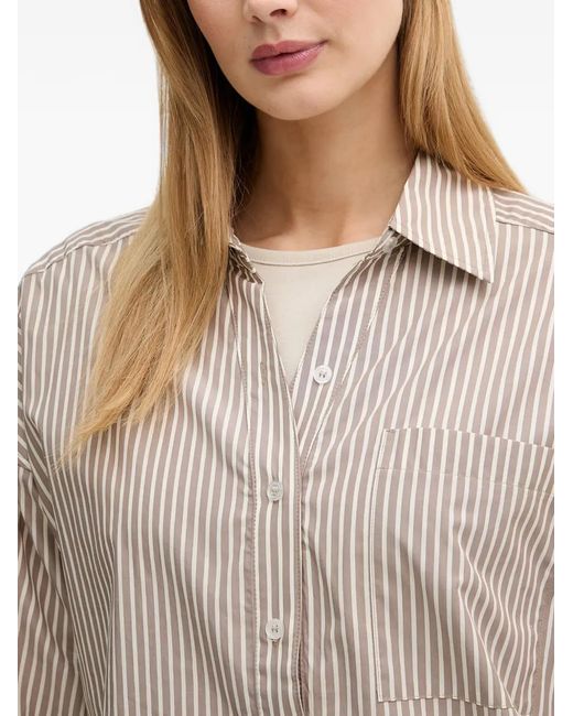 Benetton Natural Vertical-Stripe Chest-Pocket Shirt