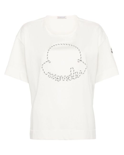 Moncler White T-Shirt mit Logo-Applikation