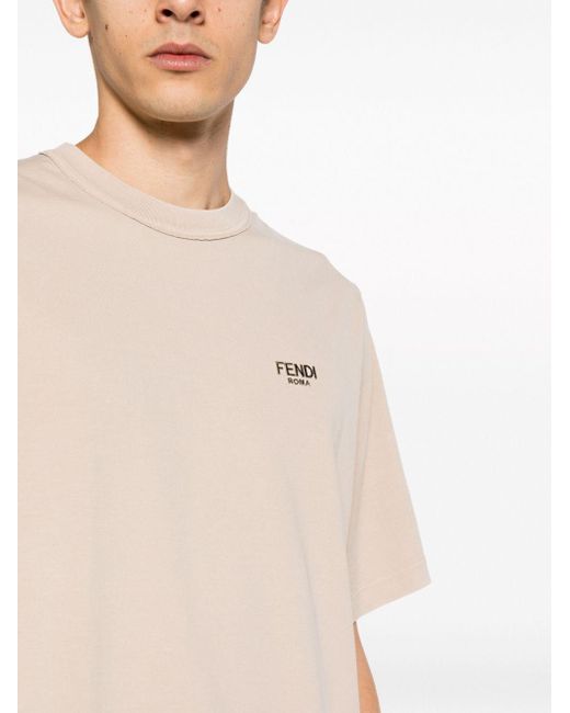 Fendi Natural Logo-embossed Cotton T-shirt for men