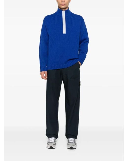Stone Island Blue High-Neck Zip-Front Sweater for men