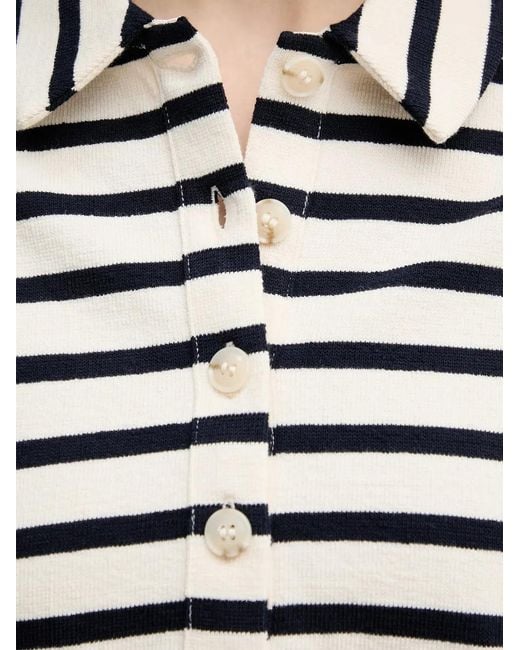 Benetton White Polo Rayé À Manches Longues