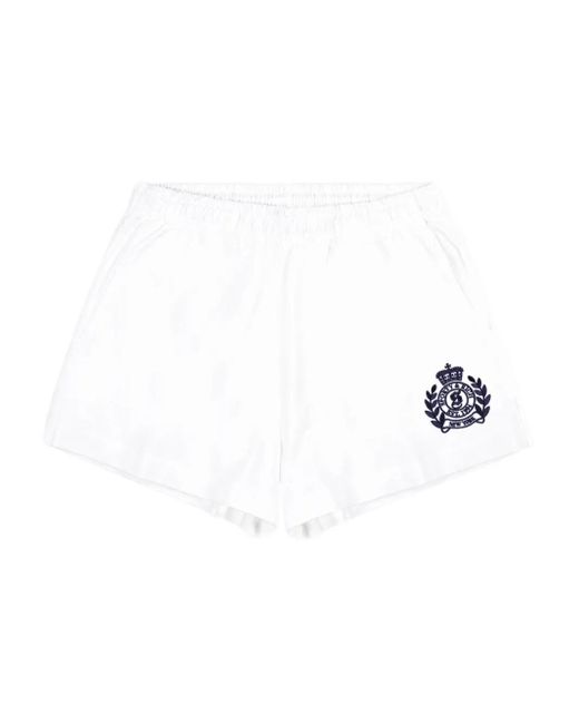 Sporty & Rich White H&W Embroidered Shorts