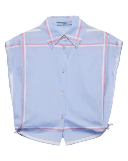 Prada Blue Sleeveless Cropped Poplin Shirt