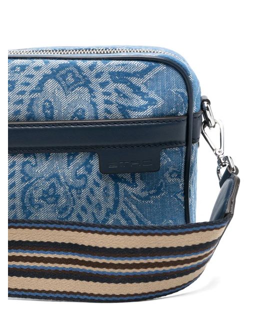 Etro Blue Paisley Denim Messenger Bag for men