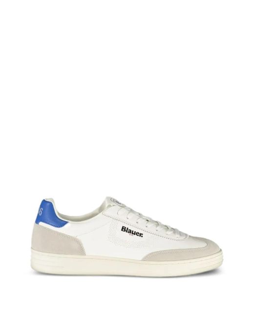 Blauer White Colour-Block Leather Sneakers for men