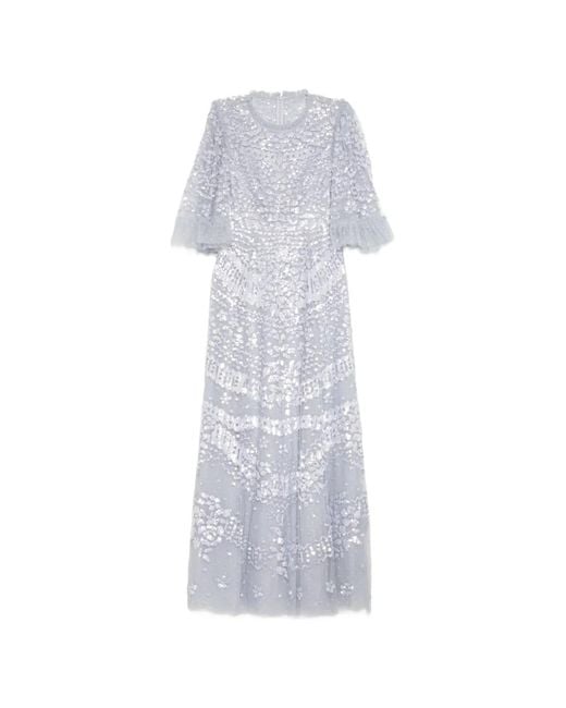 Needle & Thread White Anais Sequin Gown