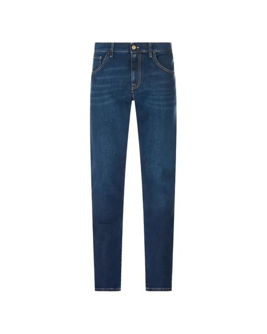 PT Torino Blue Logo-Patch Whiskered Slim-Fit Jeans for men