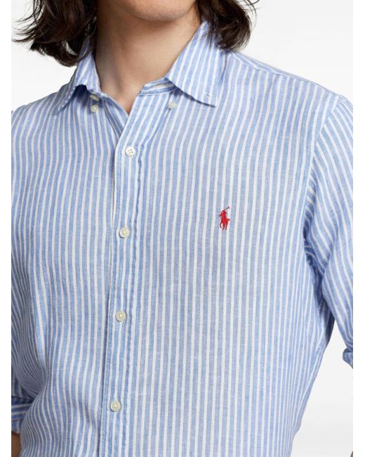 Polo Ralph Lauren Blue Polo Pony-embroidered Linen Shirt for men