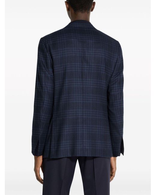 Zegna Blue Checked Single-breasted Blazer for men