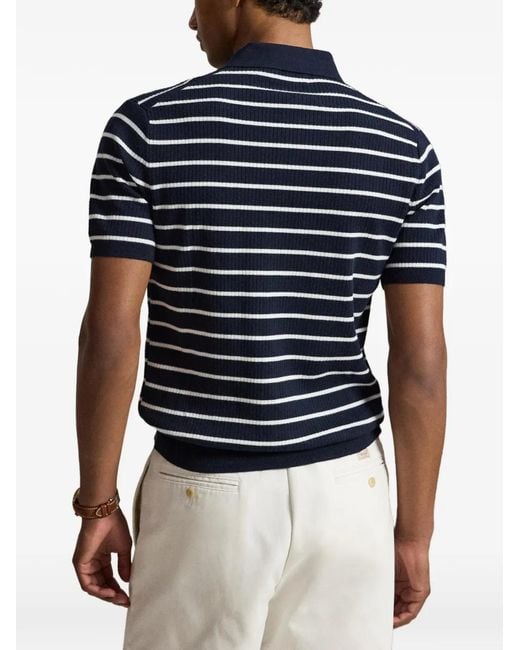 Polo Ralph Lauren Blue Striped Rib-Knit Polo Shirt for men