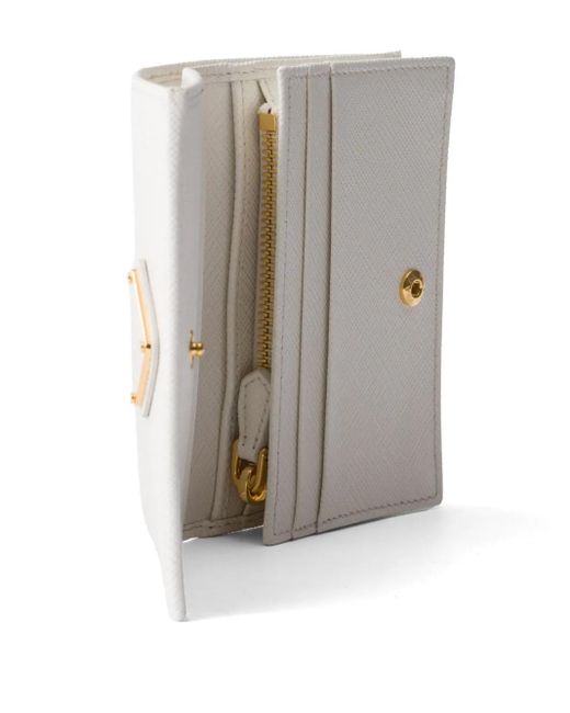 Prada White Small Saffiano Leather Bi-Fold Wallet
