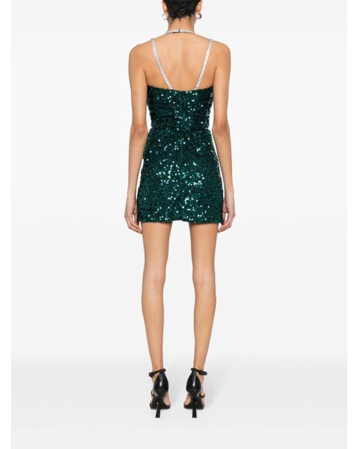 Dolce & Gabbana Green Crystal-embellished Sequinned Mini Dress