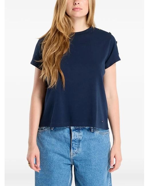Tommy Hilfiger Blue Button-Detail T-Shirt