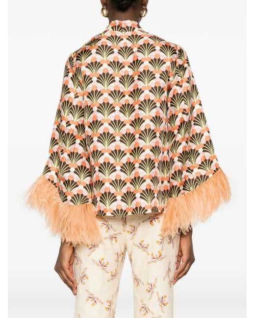 LaDoubleJ Brown Feather Printed Top