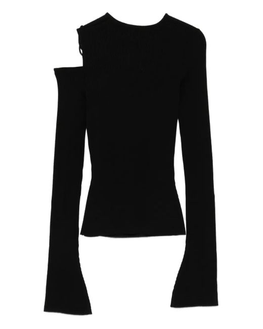 Mach & Mach Black Cut-Out Bell-Sleeve Blouse