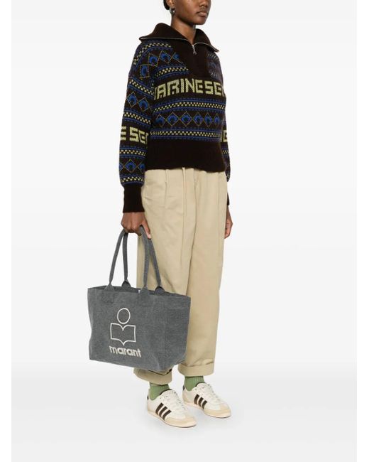 Isabel Marant Black 'Yenki Logo' Detail Canvas Tote Bag