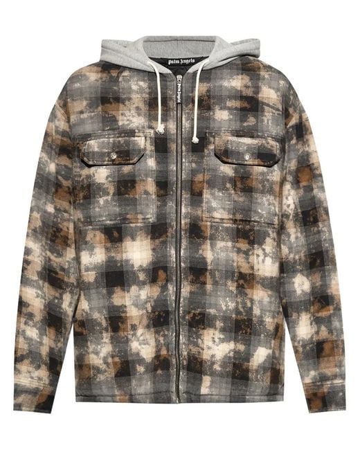 Palm Angels Gray Check-Pattern Shirt Jacket for men