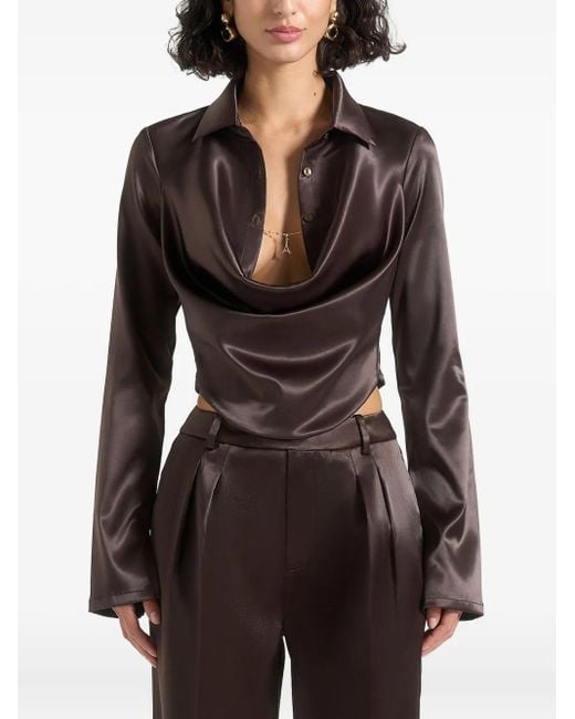 Manière De Voir Black Satia Cowl-Neck Chain-Detail Satin Shirt