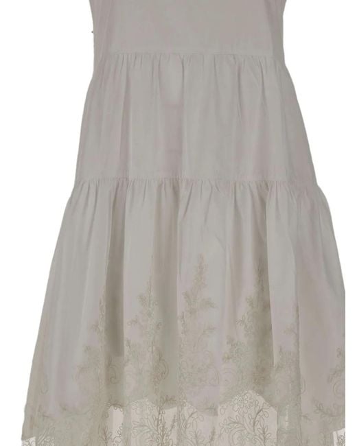 Maurizio Mykonos White Lace-Insert Ruffled Midi Dress