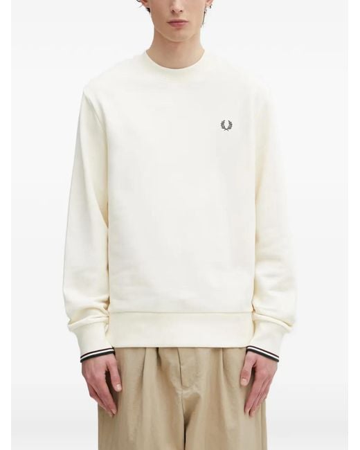 Fred Perry White Logo-Embroidered Tipped-Cuff Sweater for men
