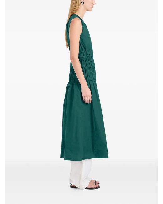 Proenza Schouler Green Smocked Poplin Midi Dress