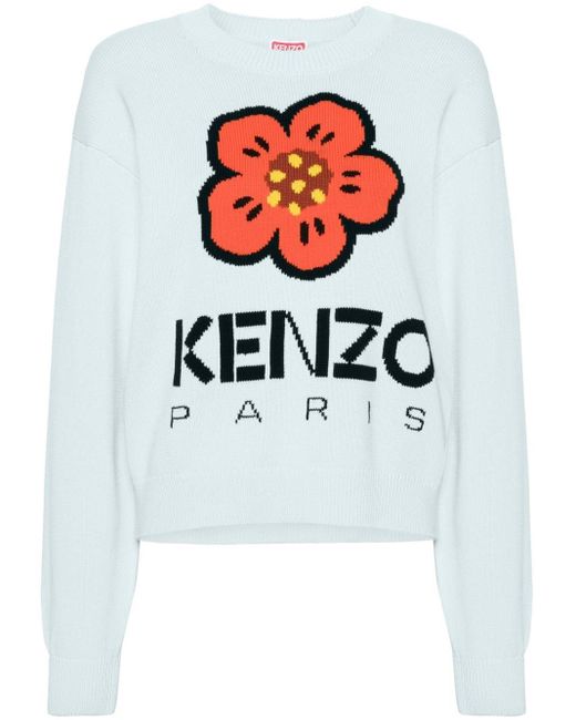 KENZO White Pullover mit Boke Flower-Intarsie