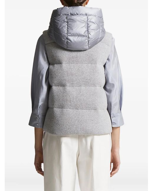Peserico Gray Hooded Quilted Padded Jacket