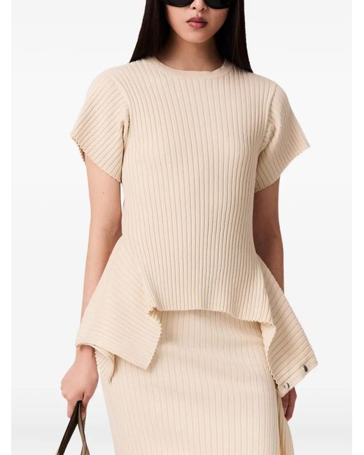 Stella McCartney White Ribbed-Knit Peplum Top