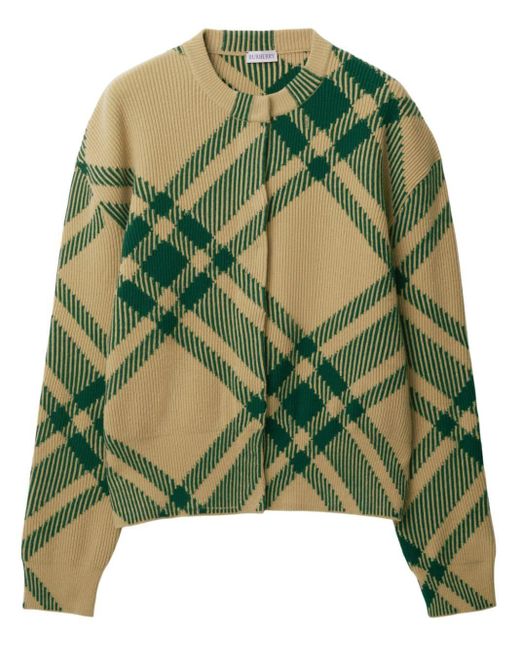 Burberry Green Check Wool Blend Cardigan