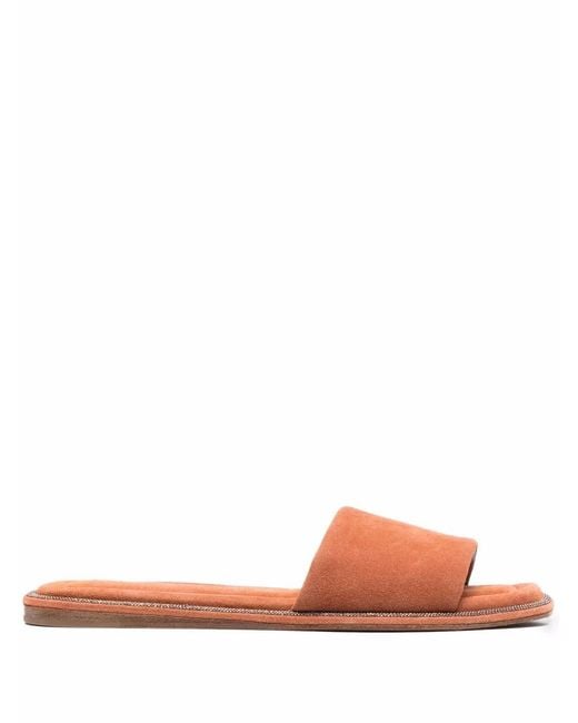 Brunello Cucinelli Pink Embellished Suede Sandals