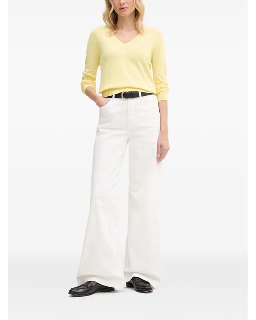 Lacoste Yellow Logo-Patch V-Neck Sweater