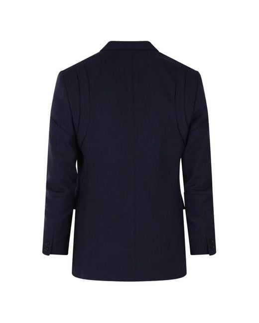 Junya Watanabe Blue Pinstriped Double-Breasted Jacket for men