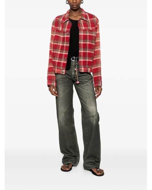 R13 Red Plaid-Pattern Shirt Jacket