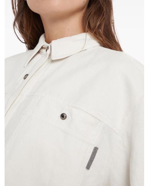 Brunello Cucinelli White Short-Sleeve Cotton-Linen Jacket