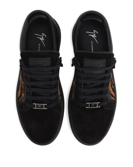 Giuseppe Zanotti Black Gz94 Zebra-Print Lace-Up Sneakers for men
