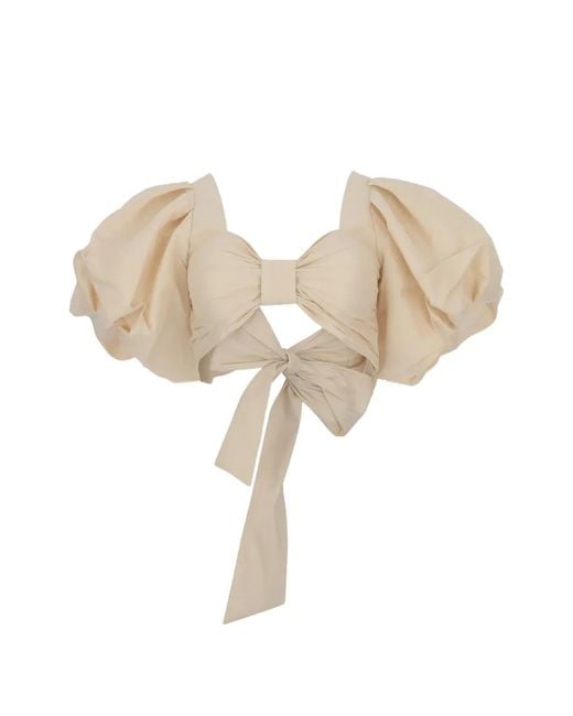 ACTUALEE Natural Draped Puff-Sleeve Top